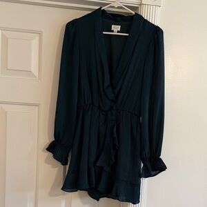 Dark green Ruffled Long Sleeve romper